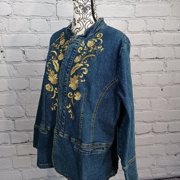 Denim 24/7 women's long sleeve zip front jacket floral stitch sz 22 stretch b3 - Picture 10 of 11